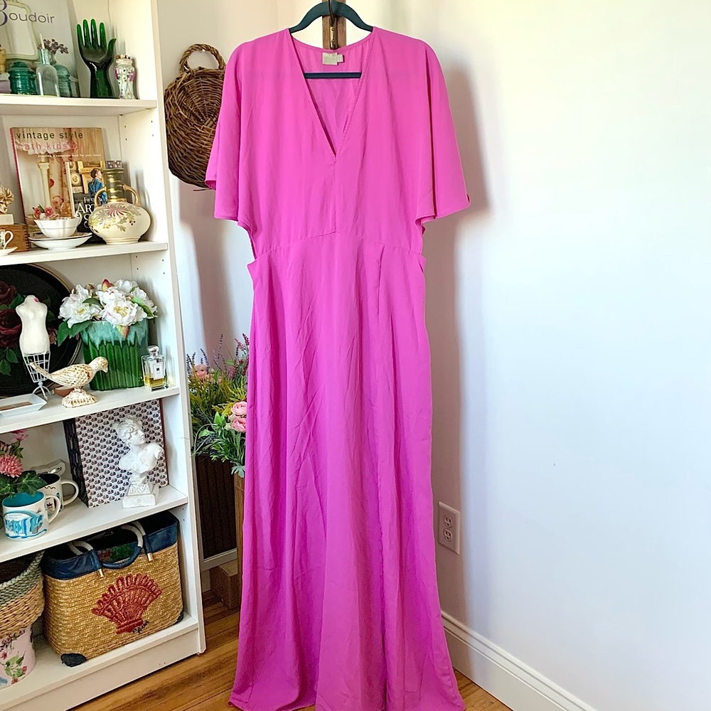 ASOS Magenta Kimono Sleeve Cut Out Sides Magenta Pink Maxi Dress US 14